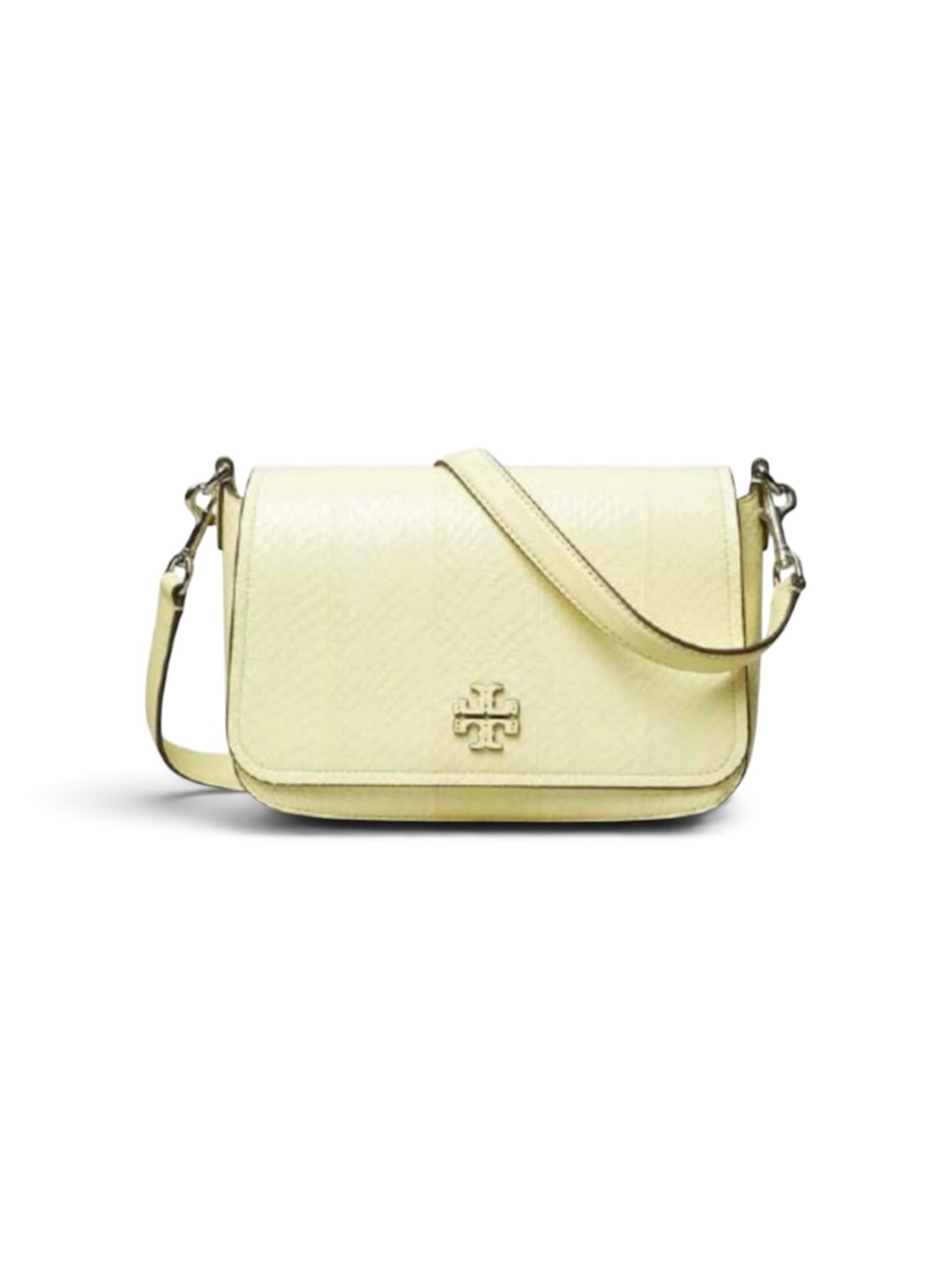 Tory Burch Thea Embossed Patchwork Flat Wallet Crossbody Lemon Tart NWT